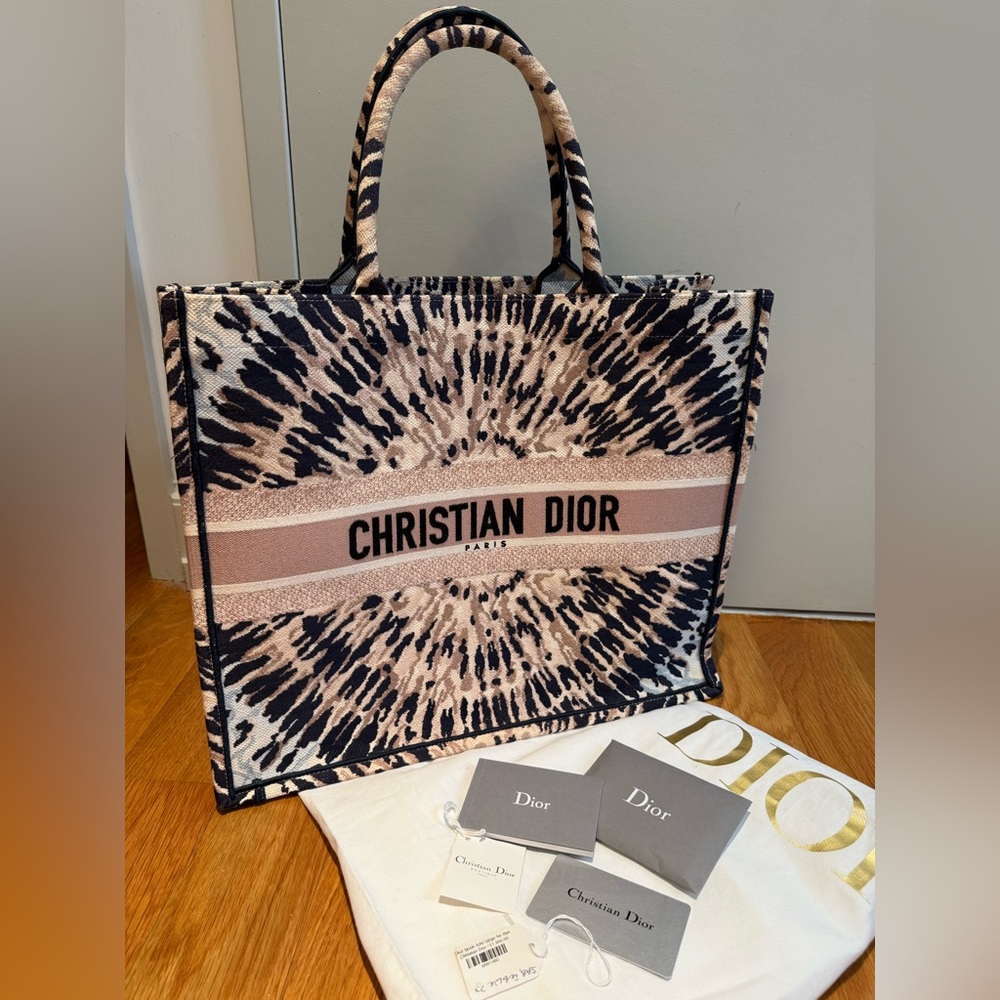 Authentic Christian Dior Black, Pink and Cream Tie Dyed Large Book Tote